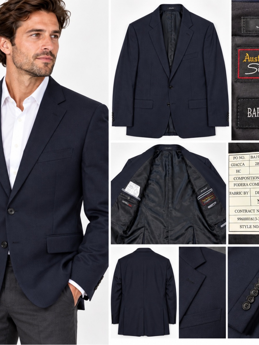 Bartorelli Napoli Venezia Mens 50 Suit Jacket Wool Cashmere Navy Blazer